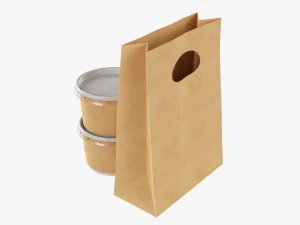 Takeaway Paper Bag And Containers 3D Model