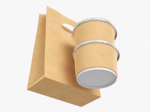 Takeaway Paper Bag And Containers 3D Model