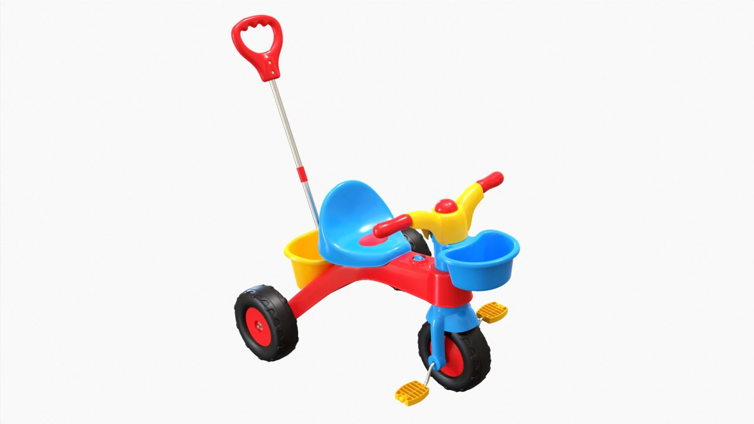Children Trike Tricycle With Parent Handle 3D Model .c4d .max .obj .3ds .fbx .stl .blend 