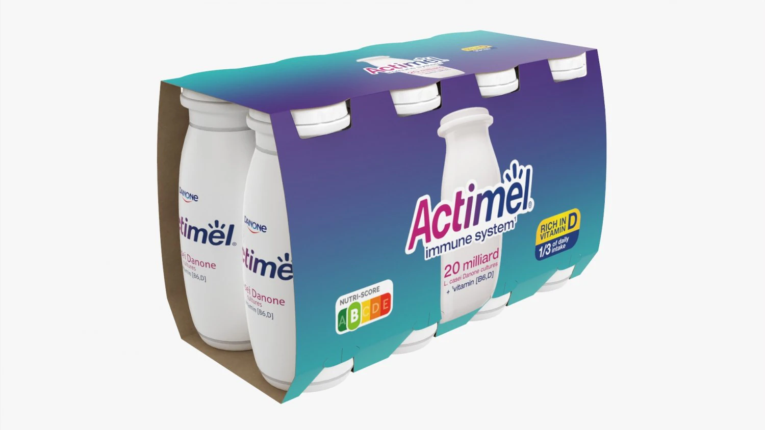 Danone Actimel Bottles 8-Pack 3D Model .c4d .max .obj .3ds .fbx .stl .blend 