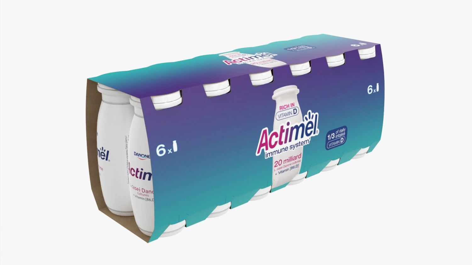 Danone Actimel Bottles 12-Pack 3D Model .c4d .max .obj .3ds .fbx .stl .blend 