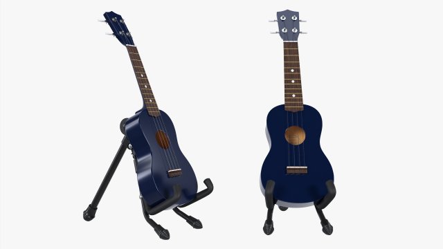 Ukulele Soprano Guitar Blue With Stand 3D Model .c4d .max .obj .3ds .fbx .lwo .lw .lws