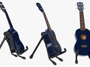 Ukulele Soprano Guitar Blue With Stand 3D Model