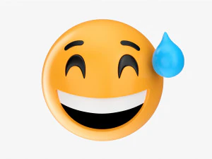Emoji 044 웃는 눈과 땀으로 웃는 3D 모델
