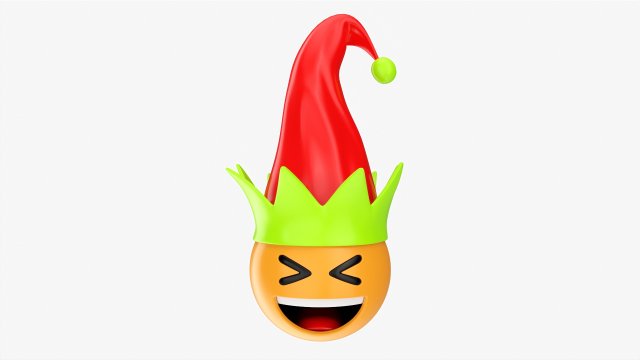 Emoji 090 Laughing With Elf Hat Modello 3D .c4d .max .obj .3ds .fbx .stl .blend 