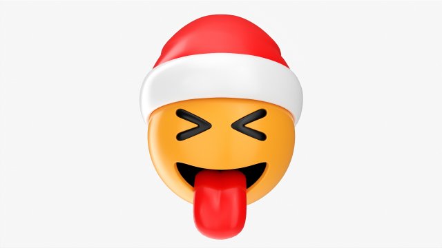Emoji 095 With Closed Eyes Stuck-Out Tongue And Santa Hat 3D-Modell .c4d .max .obj .3ds .fbx .stl .blend 