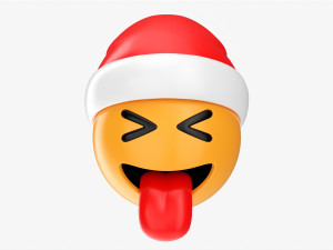 Emoji 095 With Closed Eyes Stuck-Out Tongue And Santa Hat 3D Model