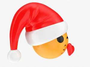 Emoji 097 beijando cora&ccedil;&atilde;o com chap&eacute;u de Papai Noel Modelo 3D