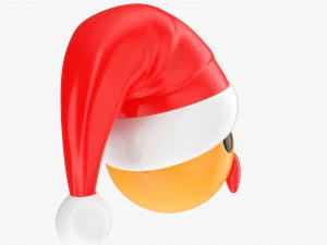 Emoji 097 beijando cora&ccedil;&atilde;o com chap&eacute;u de Papai Noel Modelo 3D