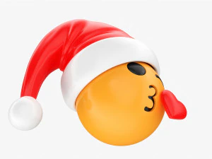 Emoji 097 beijando cora&ccedil;&atilde;o com chap&eacute;u de Papai Noel Modelo 3D