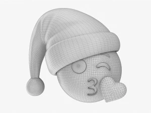 Emoji 097 beijando cora&ccedil;&atilde;o com chap&eacute;u de Papai Noel Modelo 3D