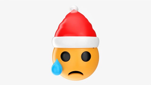 Emoji 098 chorando com l&aacute;grima e chap&eacute;u de Papai Noel Modelo 3D .c4d .max .obj .3ds .fbx .stl .blend 