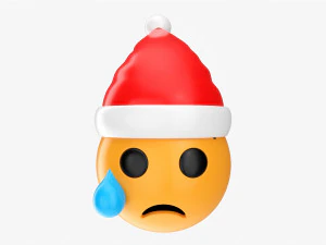 Emoji 098 chorando com l&aacute;grima e chap&eacute;u de Papai Noel Modelo 3D