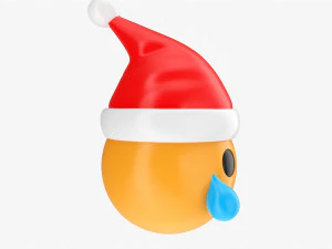 Emoji 098 chorando com l&aacute;grima e chap&eacute;u de Papai Noel Modelo 3D