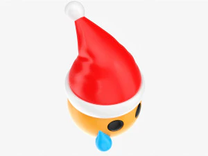 Emoji 098 chorando com l&aacute;grima e chap&eacute;u de Papai Noel Modelo 3D