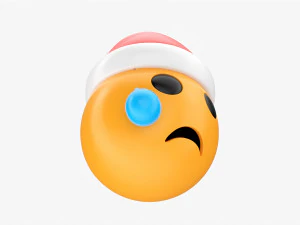 Emoji 098 chorando com l&aacute;grima e chap&eacute;u de Papai Noel Modelo 3D