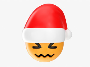 Emoji 099 Confounded With Santa Hat 3D Model