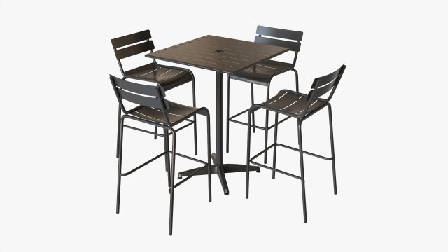 Bar Height Outdoor Table With Barstools 3D Модель .c4d .max .obj .3ds .fbx .stl .blend 