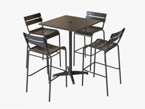 Bar Height Outdoor Table With Barstools 3D Model
