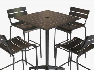 Bar Height Outdoor Table With Barstools 3D Model