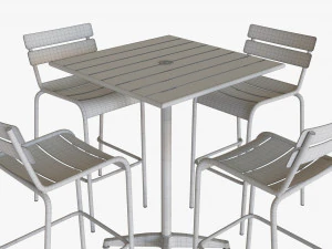 Bar Height Outdoor Table With Barstools 3D Model