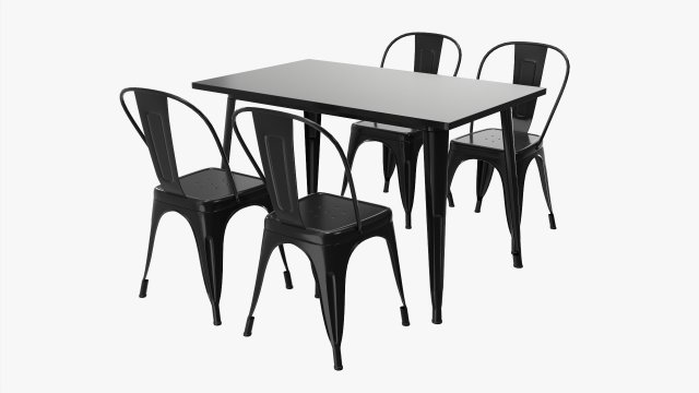 Black Dining Outdoor Table With Chairs 3D Model .c4d .max .obj .3ds .fbx .stl .blend