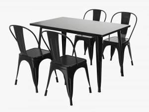 Tavolo da pranzo all'aperto nero con sedie Modello 3D