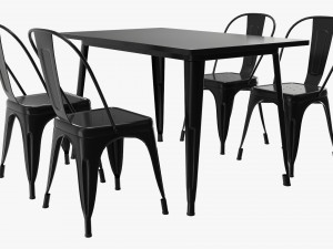 Black Dining Outdoor Table With Chairs 3D Model