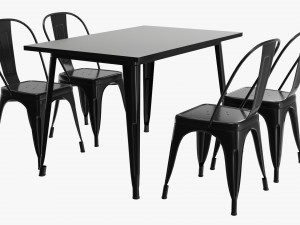 Black Dining Outdoor Table With Chairs 3D Model