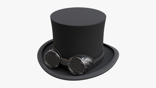 Black Top Hat With Googles 3D 模型 .c4d .max .obj .3ds .fbx .stl .blend 