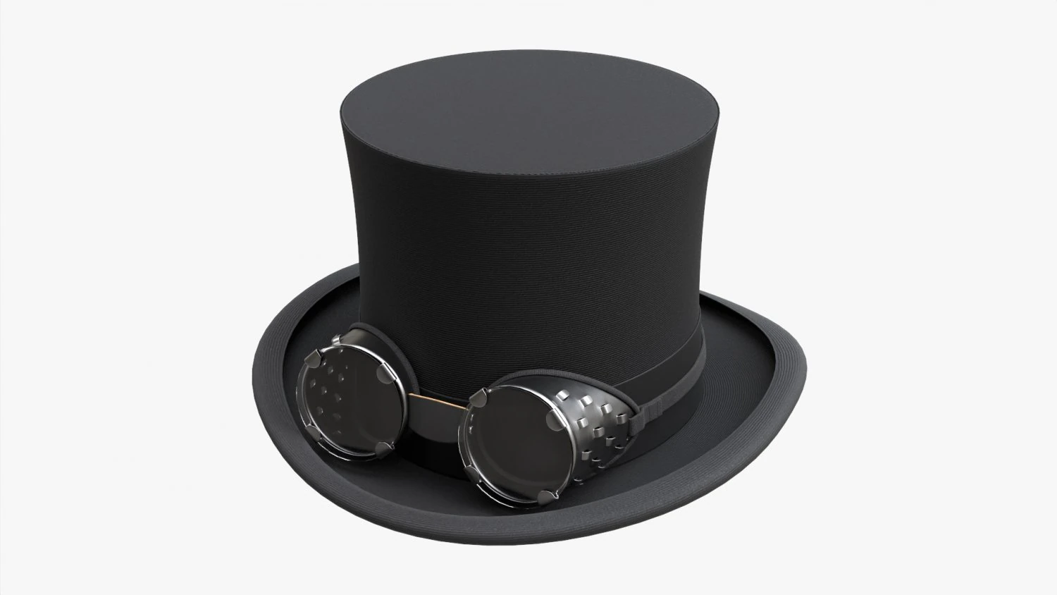 Black Top Hat With Googles 3D Model .c4d .max .obj .3ds .fbx .stl .blend
