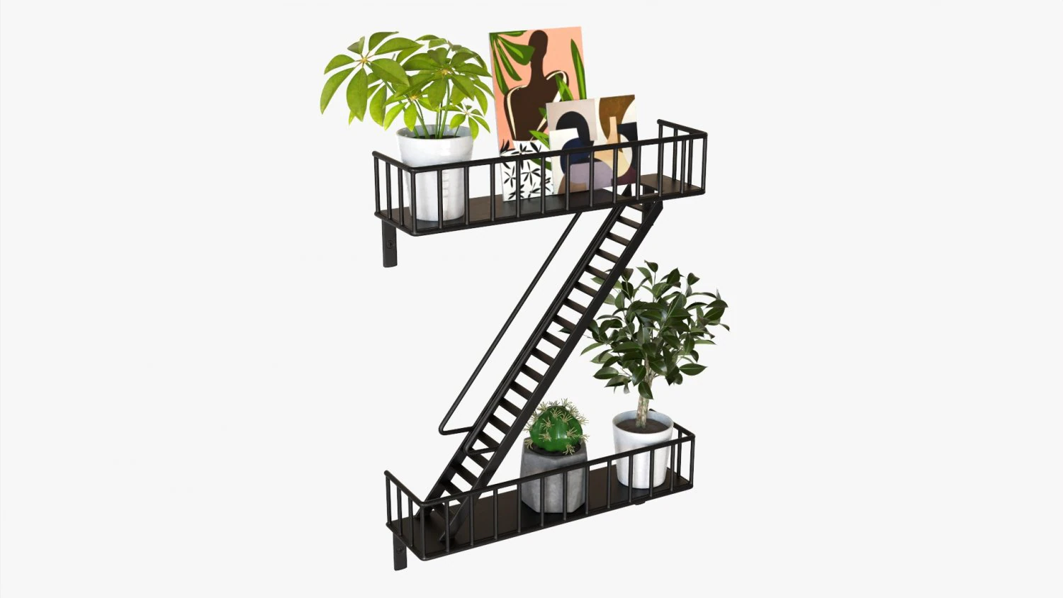 Decorative Wall Shelf With Plants 02 3D Model .c4d .max .obj .3ds .fbx .stl .blend