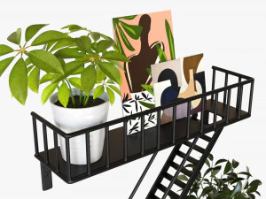 Decorative Wall Shelf With Plants 02 3D Model