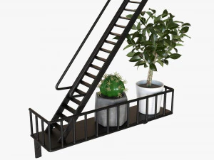 Decorative Wall Shelf With Plants 02 3D Model