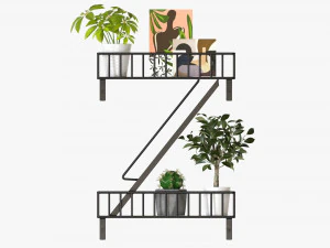 Decorative Wall Shelf With Plants 02 3D Model
