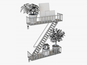 Decorative Wall Shelf With Plants 02 3D 모델