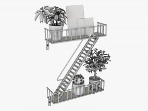 Decorative Wall Shelf With Plants 02 3D Model