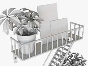 Decorative Wall Shelf With Plants 02 3D 모델