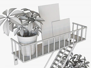Decorative Wall Shelf With Plants 02 3D Model