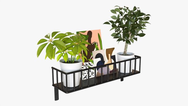 Decorative Wall Shelf With Plants 03 3D मॉडल .c4d .max .obj .3ds .fbx .stl .blend 