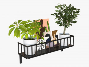 Decorative Wall Shelf With Plants 03 3D Model