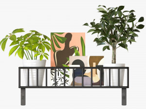 Decorative Wall Shelf With Plants 03 3D मॉडल