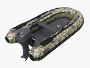 Inflatable Boat 02 Camouflage With Outboard Boat Motor 3D Model