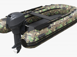 Inflatable Boat 02 Camouflage With Outboard Boat Motor Modèle 3D