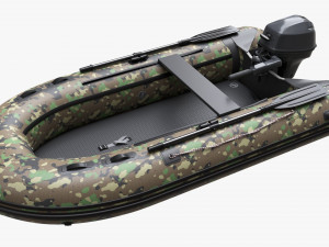 Inflatable Boat 02 Camouflage With Outboard Boat Motor Modèle 3D