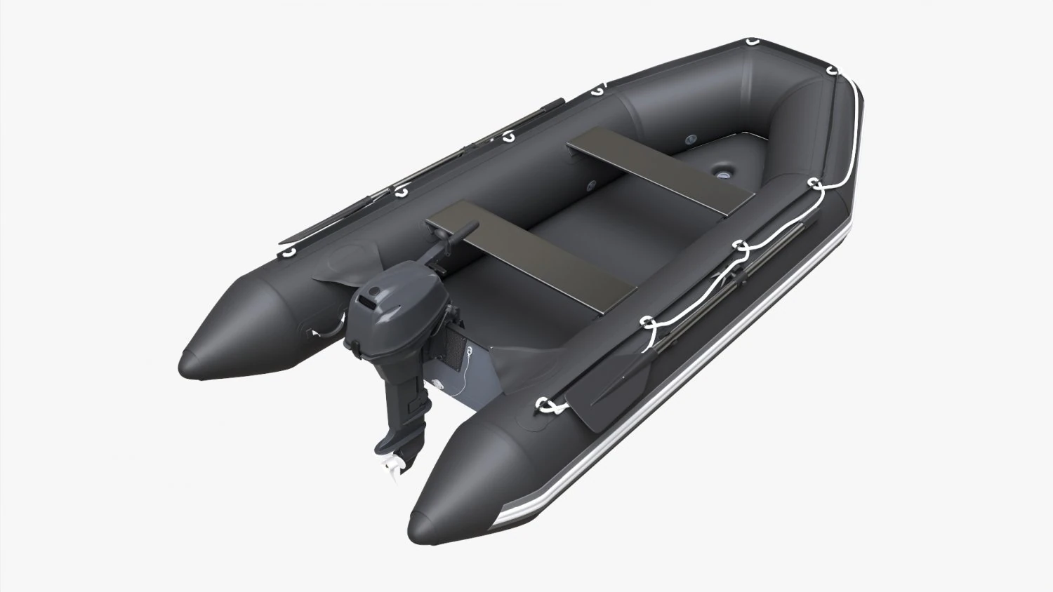 Inflatable Boat 03 Black With Outboard Boat Motor 3D Model .c4d .max .obj .3ds .fbx .stl .blend 