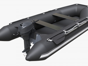 Inflatable Boat 03 Black With Outboard Boat Motor 3D Model