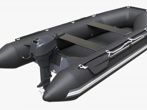 Inflatable Boat 03 Black With Outboard Boat Motor 3D Model
