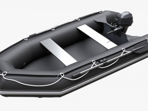 Inflatable Boat 03 Black With Outboard Boat Motor 3D Model