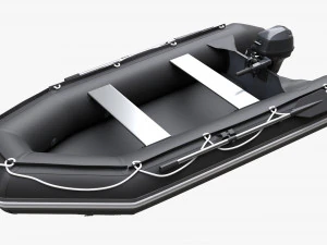 Inflatable Boat 03 Black With Outboard Boat Motor 3D Model